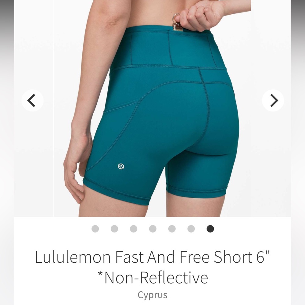 Lululemon Fast And Free Bike Shorts 6”High Rise - Cyprus Teal, Sz 6, Pockets